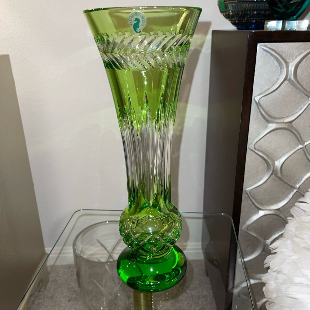 Waterford Crystal Fleurology Amy Green Crystal Vase 14”